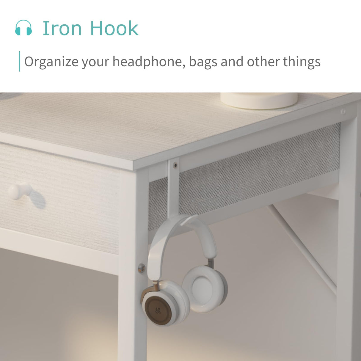 Lufeiya Small White Desk with Drawers - for Bedroom, 32 Inch Home Office Computer Desk with Fabric Storage Drawer and Bag, Study Writing Table for Small Spaces, White Lufeiya