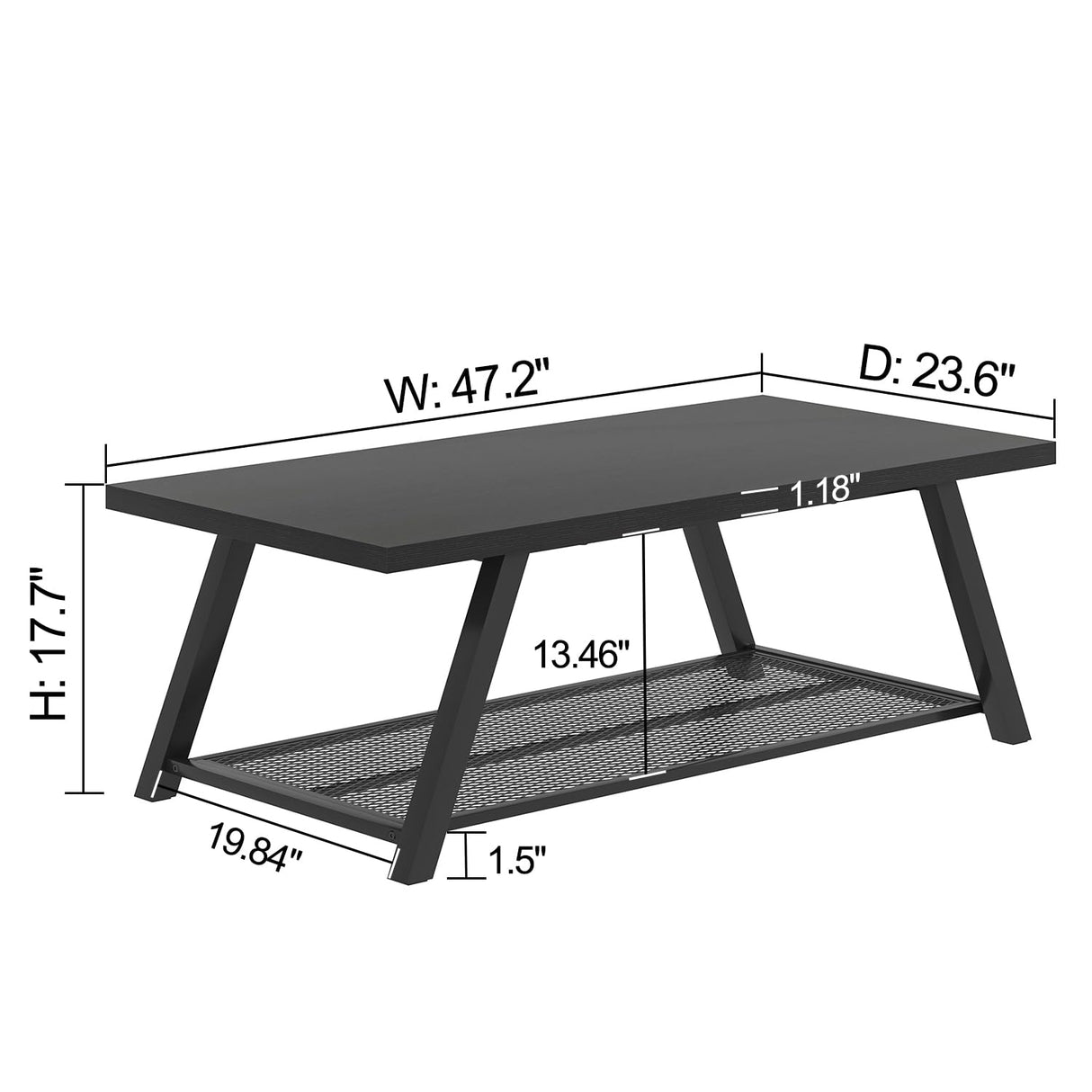 FOLUBAN Black Coffee Table, Modern Rustic Wood and Metal Living Room Table with Storage Shelf, Industrial Rectangle Cocktail Tea Table, 47 Inch