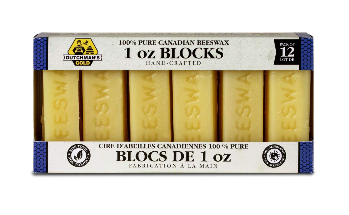 Dutchman’s Gold Canadian Yellow Beeswax Block - Pack of 12 (1 oz Each) - Cosmetic-Grade Natural Beeswax for Candle Making, Soap, Crafts, Beauty - Pure Beeswax Bars - Safe and Easy to Melt Dutchman's Gold