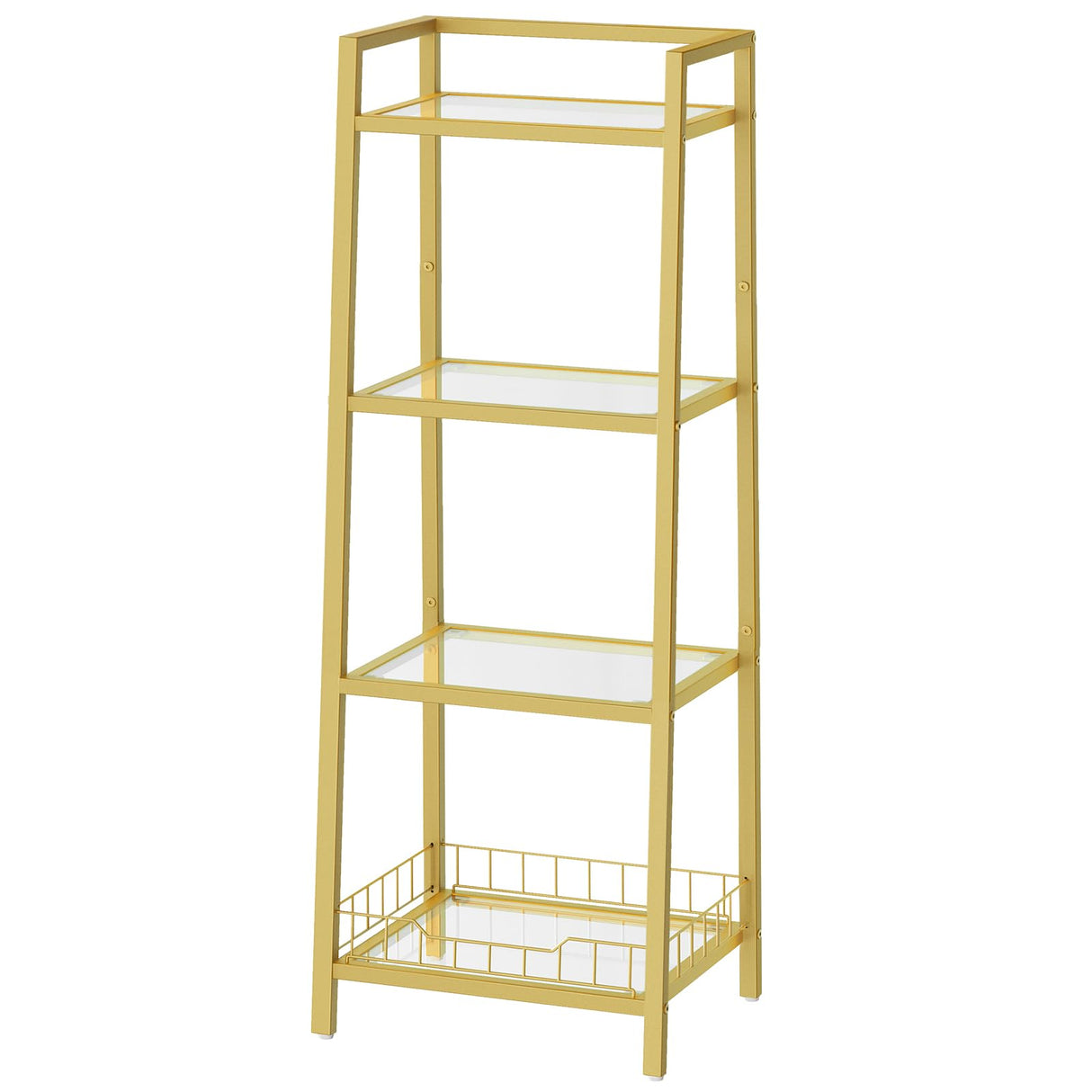 HOOBRO Gold Glass Shelf Stand, 4 Tier Standing Shelf Unit, Bathroom Organizer and Storage, Floor Storage Shelves Waterproof, for Bathroom, Laundry, Toilet, Tempered Glass, Gold GD79CJ01