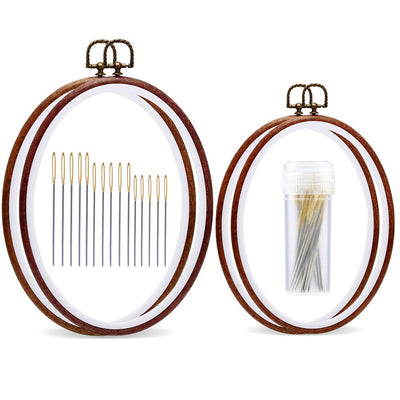Jupean Embroidery Hoop, 7.5'' 9.2'' Oval Embroidery Hoop, Imitated Wood Display Frame with 30 Pieces Embroidery Needles, Embroidery Frame and Cross Stitch Hoop for Art Craft Sewing and Wall Hanging