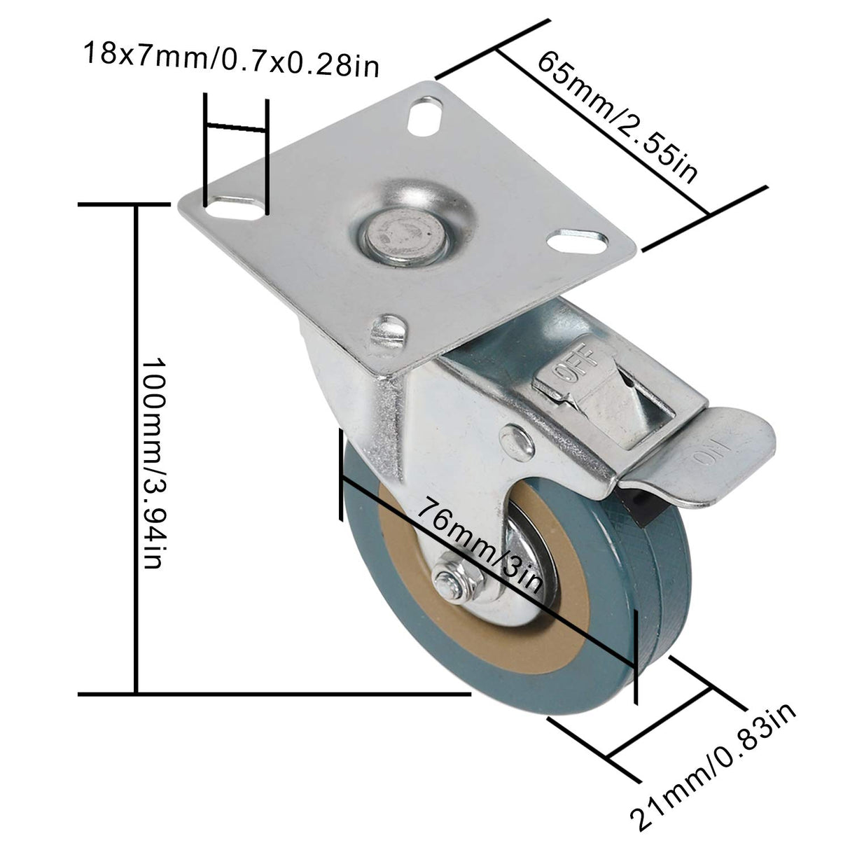 8 Packs 3 Inches (4 with Brakes, 4 Without),360 Degree Swivel Caster Wheels Set,KINJOEK Polyvinyl Chloride Caster Wheels with Brakes for Carts, Furniture, Workbench, Trolley, 880lb Total Capacity,Gray KINJOEK