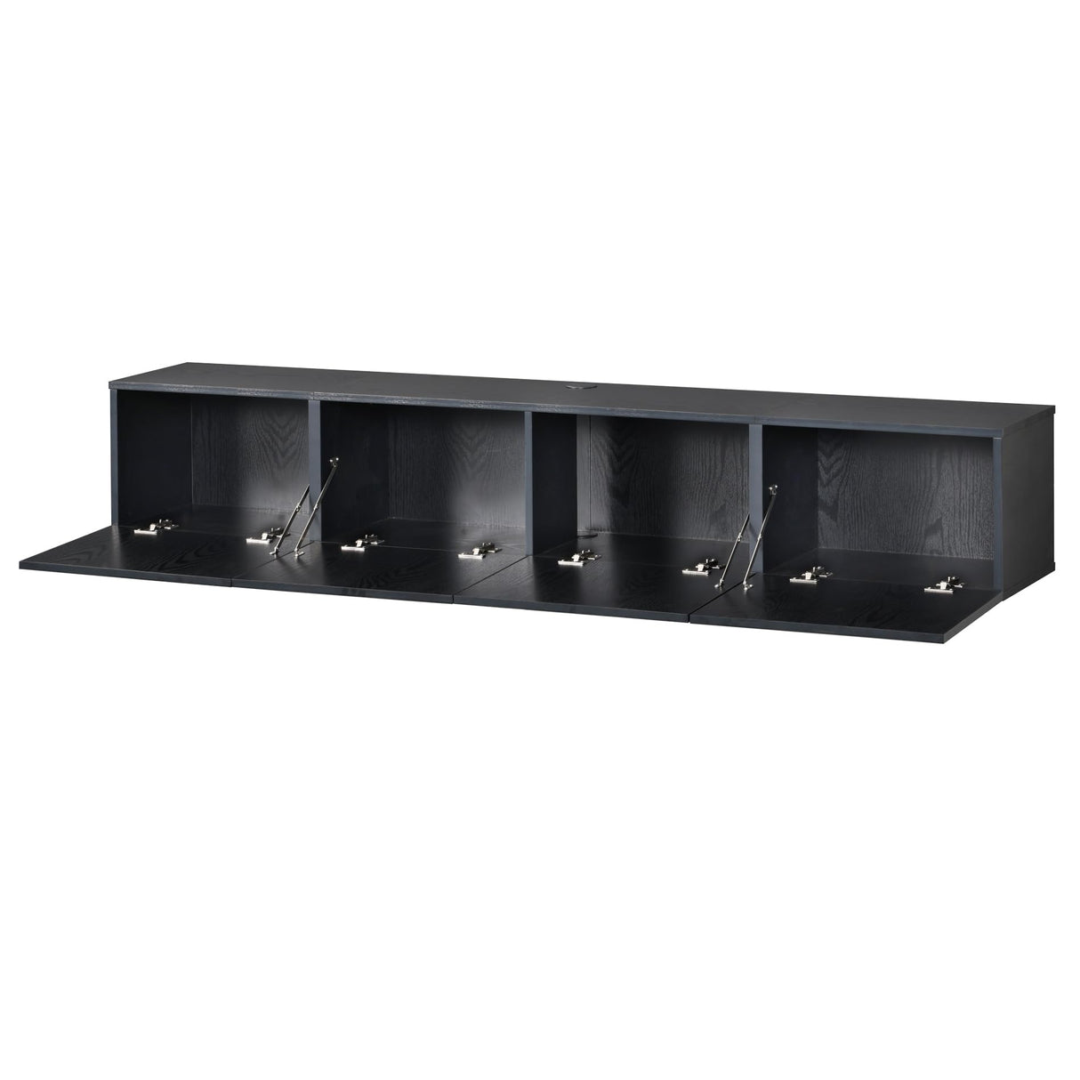 FITUEYES Large Floating TV Shelf Wood Media Entertainment Center,Wall Mounted Shelf with 3 Fluted Doors for TVs up to 80",Floating Storage Cabinet Under TV for Living Room, Bedroom,Black FITUEYES