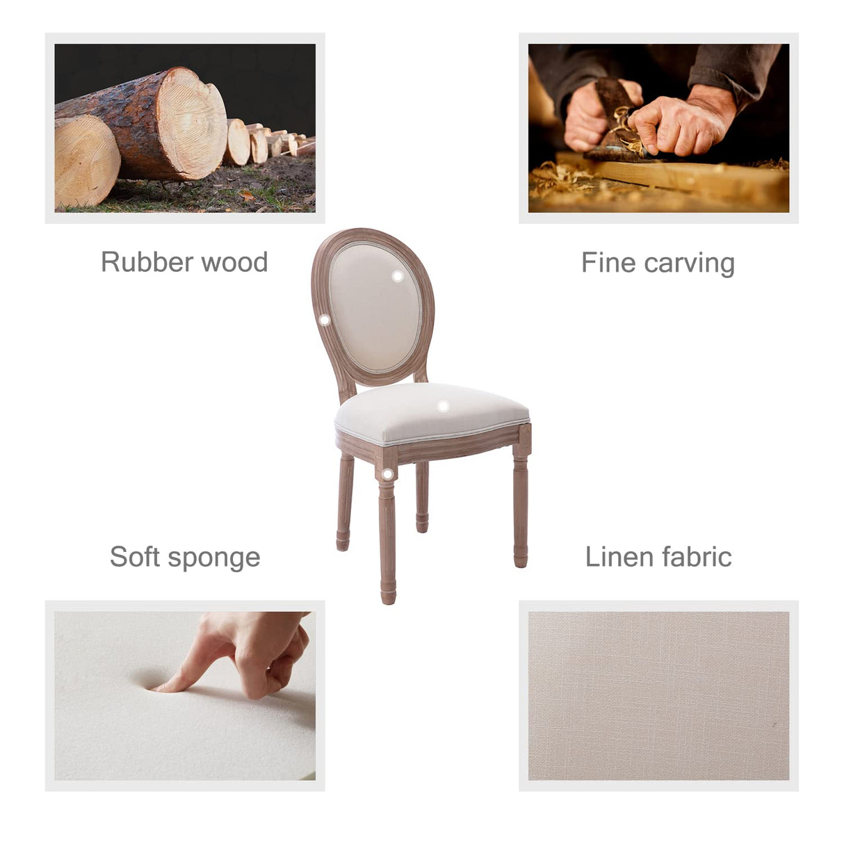 Kiztir French Country Dining Chairs Set of 4, Farmhouse Dining Chairs with Round Backrest, Mid Century Upholstered Dining Chairs with Solid Wood Leg for Dining Room Bedroom Kitchen Restaurant (Beige) Kiztir