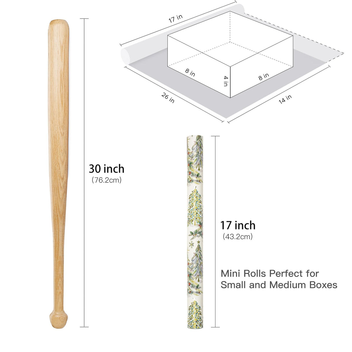 RUSEPEA Luxury Christmas Tree Wrapping Paper Roll, Mini Roll, Elegant Gold Foil Xmas Tree Gift Wrap Paper for Holiday Gifts, Party, DIY Crafts (17in x 16.4ft) RUSPEPA