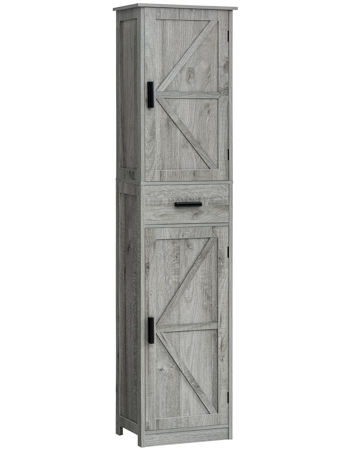 Tall Grey Bathroom Cabinet with 6 Shelves, 2 Doors & Drawer for Narrow Spaces WEENFON