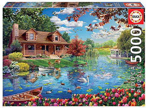 Educa - Lake House - 5000 Piece Jigsaw Puzzle - Puzzle Glue Included - Completed Image Measures 61.75" x 42.25" - Ages 14+ (19056) Educa