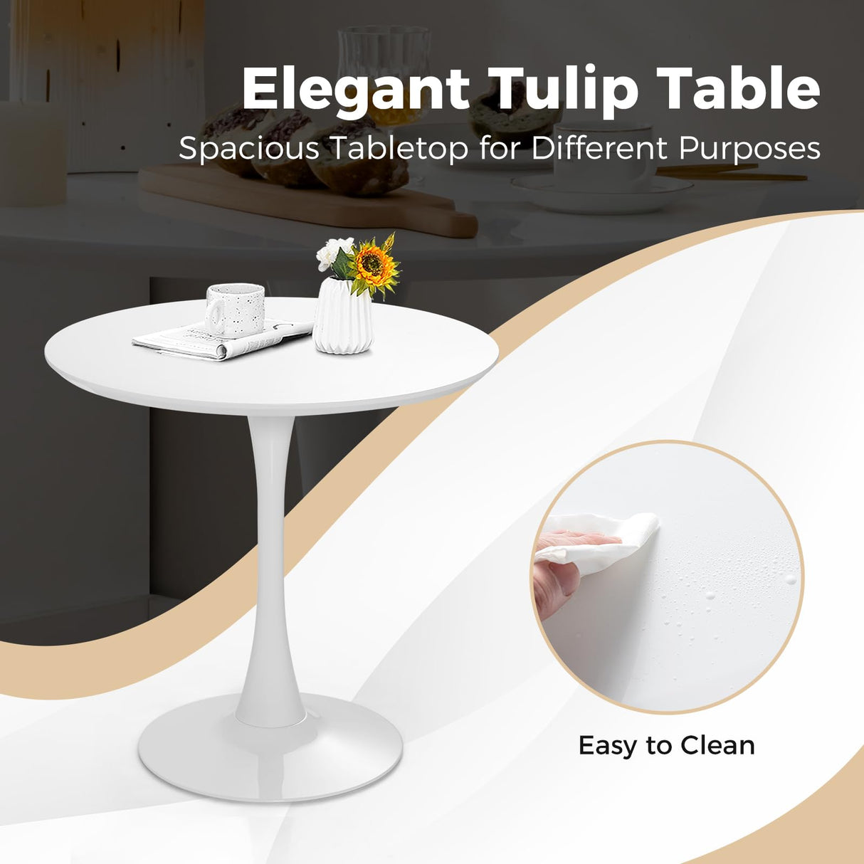 Tangkula Modern 5-Piece Round Dining Table Set for 4 with Solid Wood Legs in Bright White Tangkula
