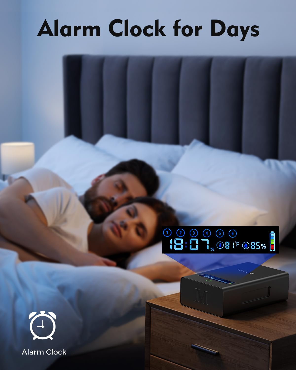 MOLICAR Gun Safe for Handgun, Alarm Clock Biometric Pistol Safe Fingerprint Handgun Safe with Touchscreen Keypad LCD of Temp, Humidity, 3 Ways Quick Access Slide Away Bedside Gun Safe for Nightstand MOLICAR