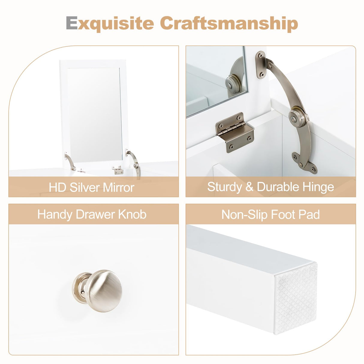 CHARMAID Makeup Vanity Desk - 44 inch White Vanity Desk with Flip Top Mirror, 2 Large Drawers, 9 Storage Compartments, Girls Makeup Dressing Table Writing Desk for Bedroom Home Office CHARMAID