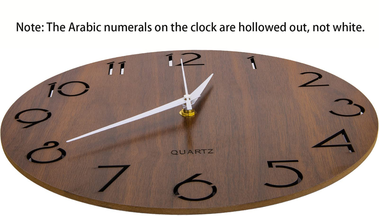 Nicunom 12 Inch Wooden Wall Clock, Cut-Out Numbers Design, Rustic Country Style Wall Clocks, Silent Non-Ticking, Decor for Home Living Room Bedroom Kitchen Office - Battery Operated Nicunom