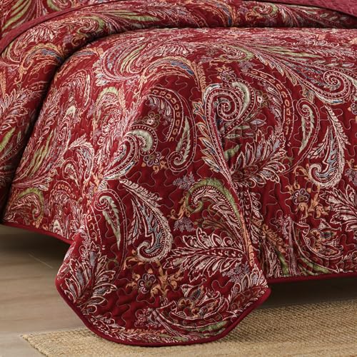 WONGS BEDDING Boho Quilt Set Queen,3 Pieces Red Paisley Pattern Bedspread Coverlet Set,Lightweight Microfiber Bohemian Bedding Set for All Season 96"×90" WONGS BEDDING