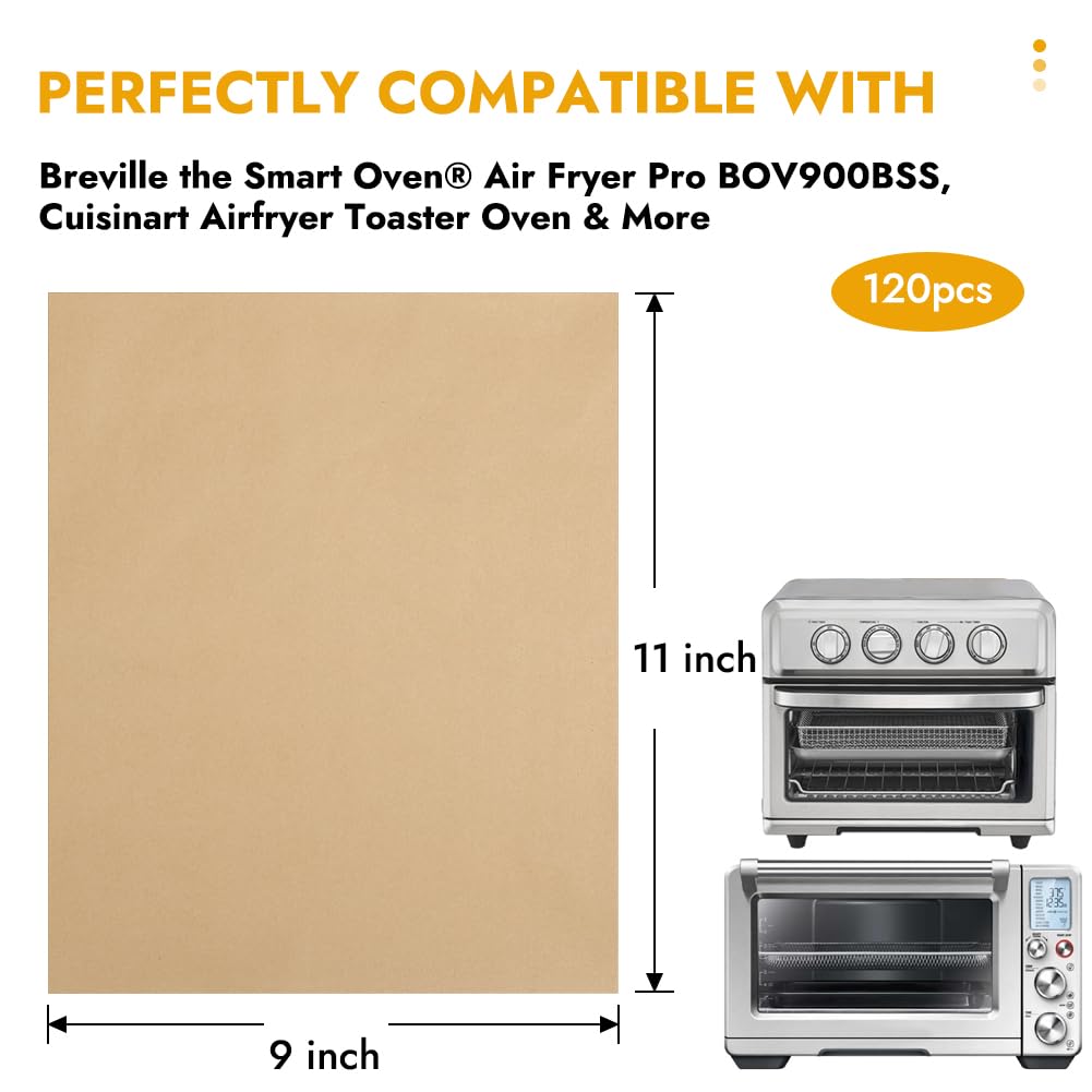 BYKITCHEN 11 x 9in Air Fryer Parchment Paper Sheet Liners Compatible with Breville Smart Oven Air Fryer Pro BOV900BSS/ Cuisinart Air Fryer Toaster Oven, Airfryer Toaster Oven Combo Accessories(120pcs) BYKITCHEN