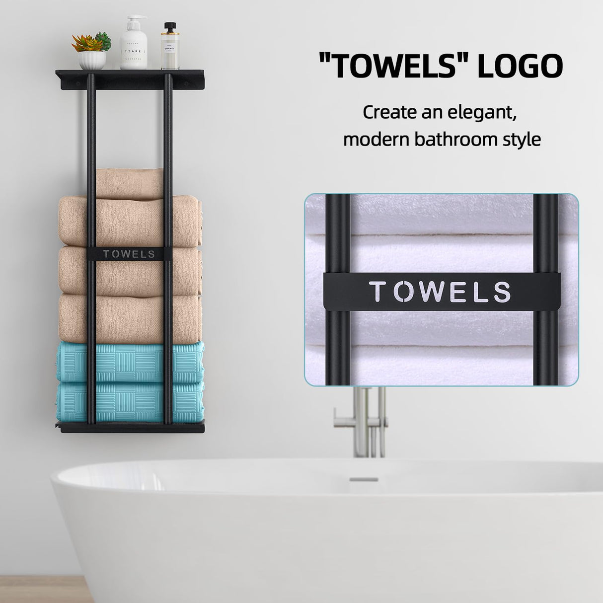 STWWO Bathroom Towel Storage Rack, Towel Racks for Bathroom Wall Mounted 30 inch with Shelf Can Holds 6 Large Towels, Wall Towel Rack for Rolled Towels, Black STWWO