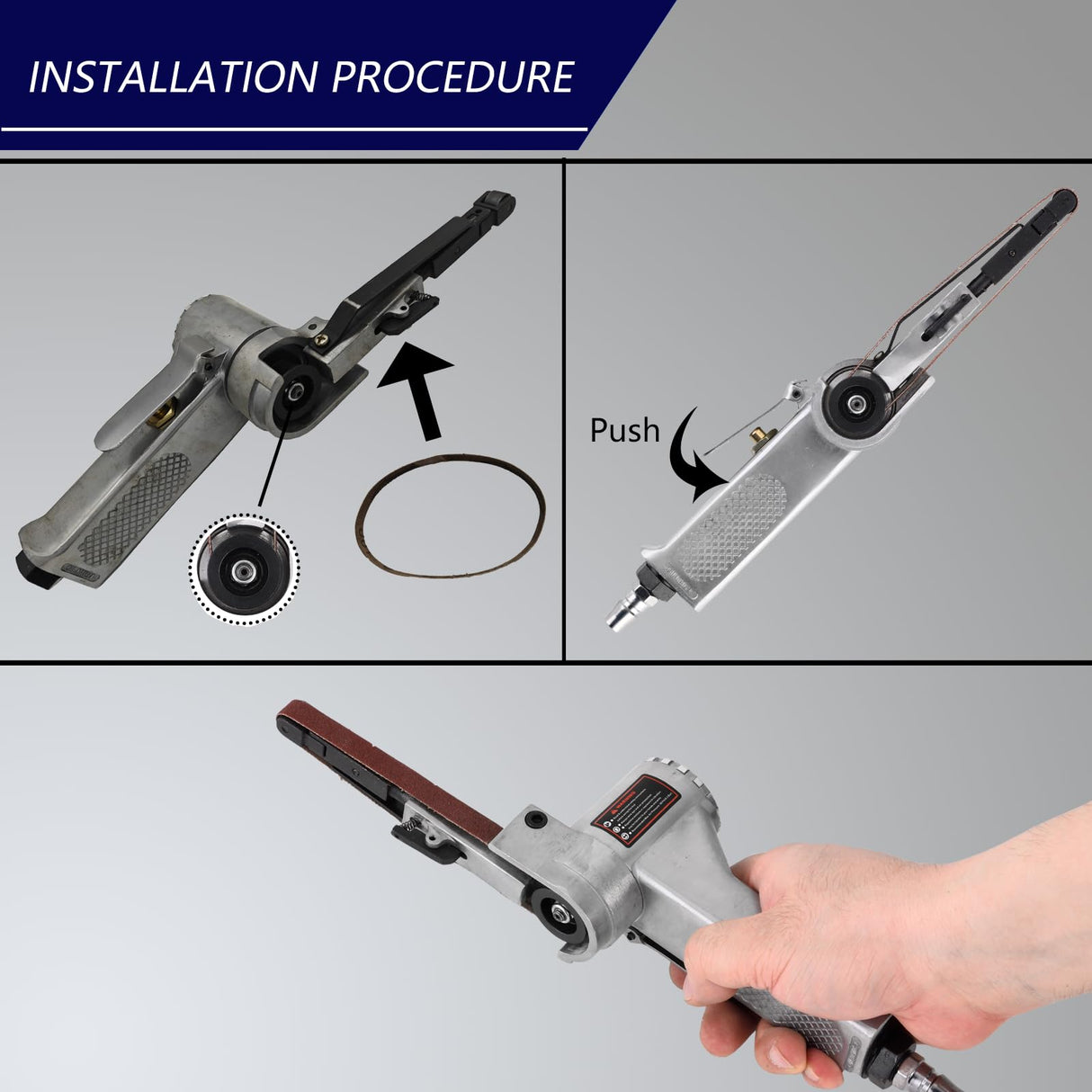 HYFN Pneumatic Belt Sander Air Powered 1.5HP 6CFM Air Tools 3/8" Handheld Belt Sander Mini Belt Sander HYFN