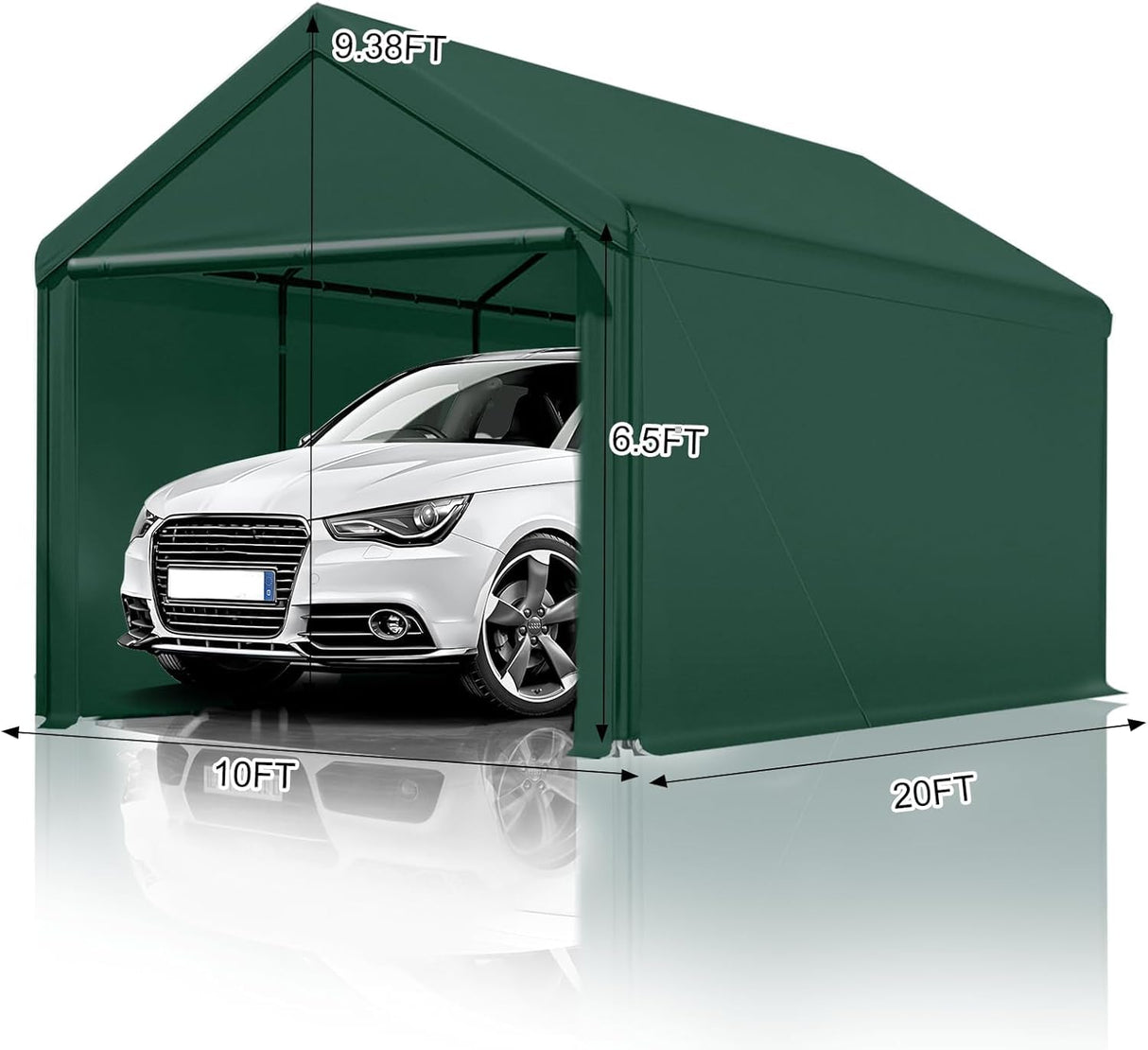 Carport, 10x20ft Heavy Duty Car Port, Portable Garage with Removable Sidewalls & Doors, Car Canopy with All-Season Tarp for Car Boat Truck Party (SGreen) TANGJEAMER