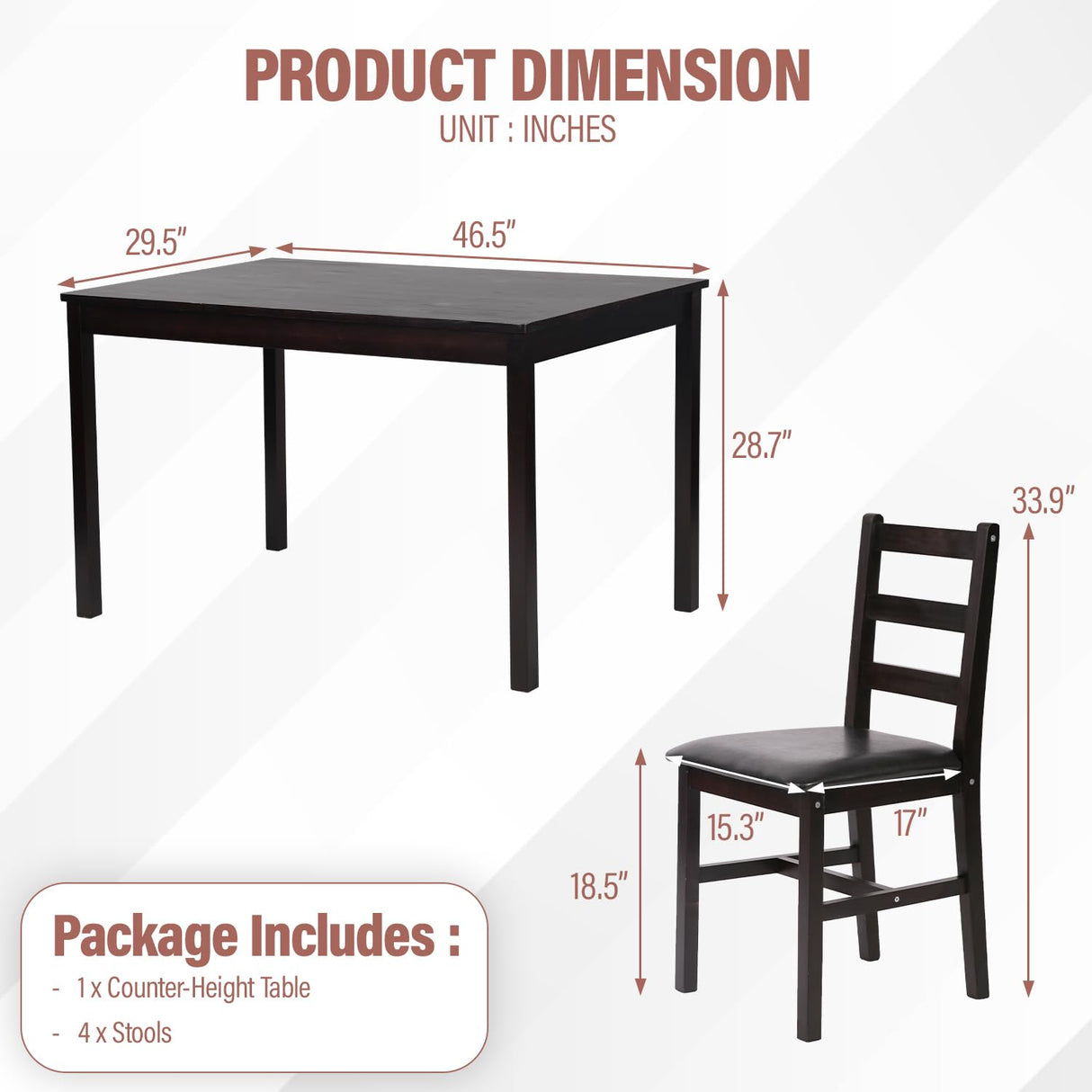 MGHH 5 Pieces Kitchen Dining Room Set Dining Kitchen Table and Chairs Mid Century Style Wood Dinette Table Set for Home Family Dining Area Dark Brown MGHH