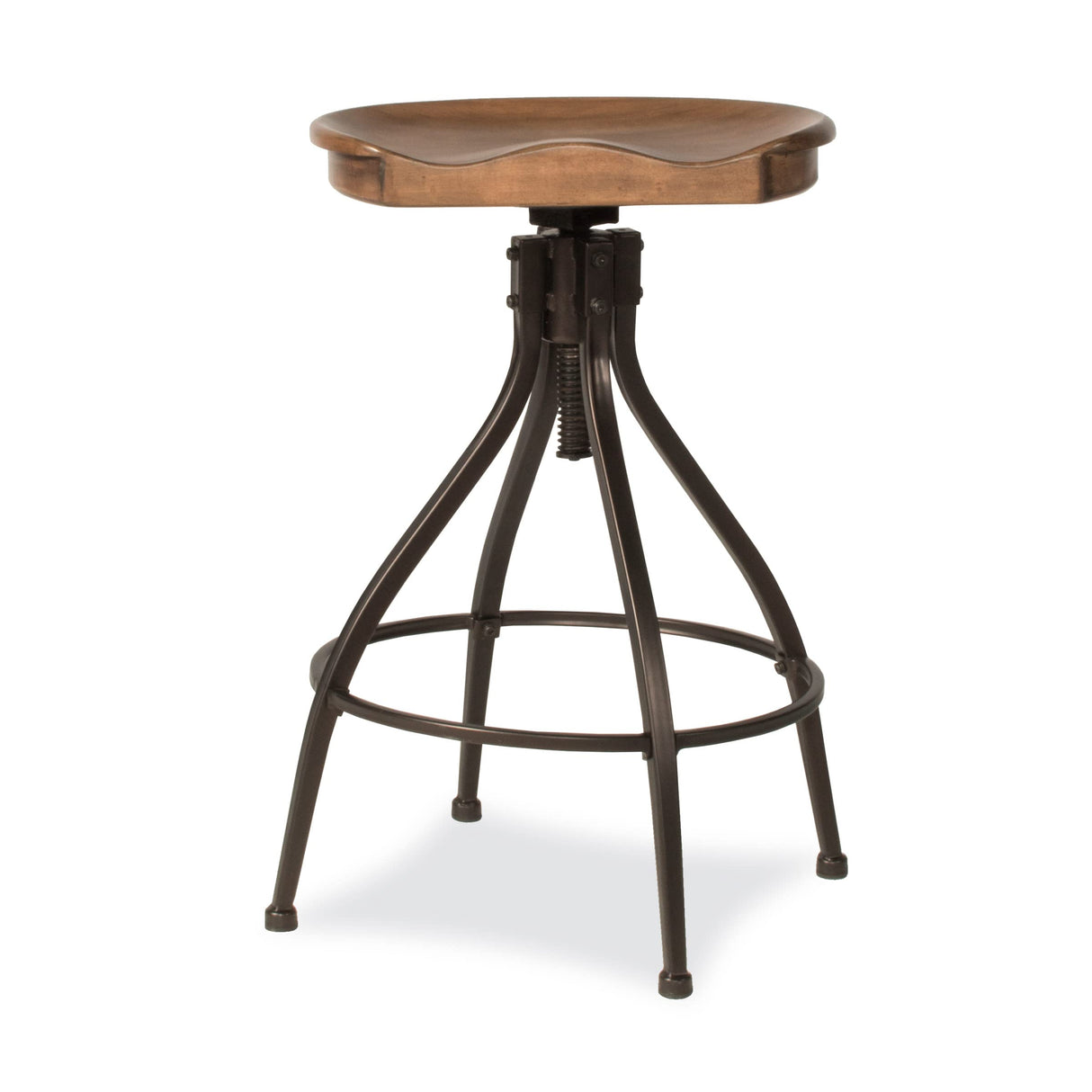 Hillsdale Worland Backless Metal Adjustable Height Stool with Wood Saddle Seat, Brown Hillsdale