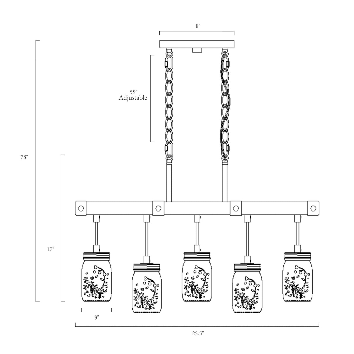 LOG BARN Farmhouse Chandeliers for Dining Room, 5 Light Mason Jar Kitchen Island Lighting, Rustic Faux Wood Island Lights for Kitchen LOG BARN