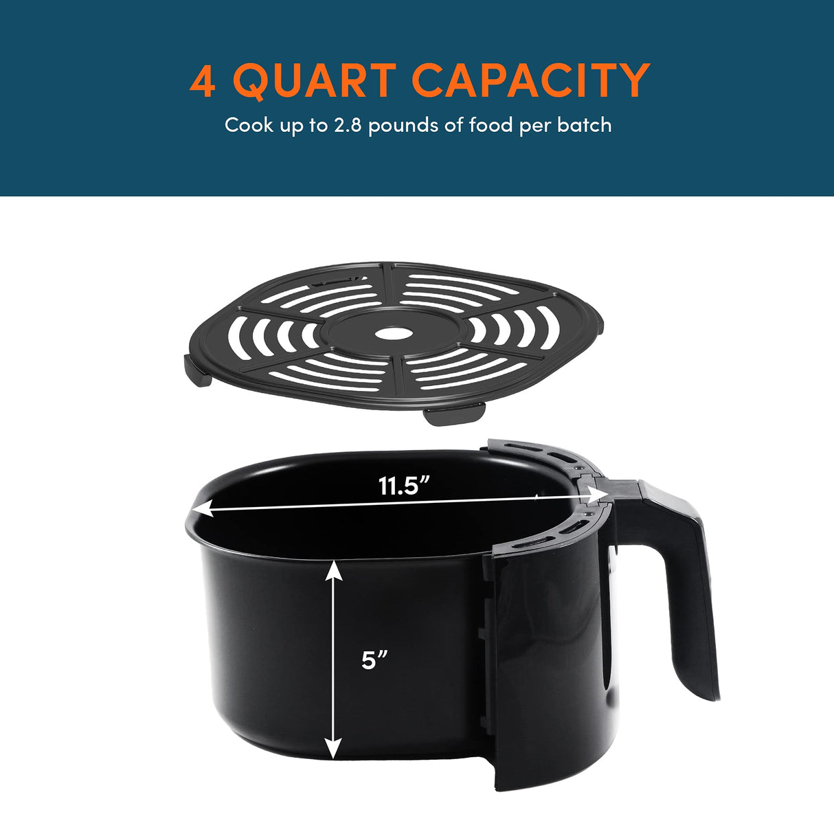 Elite Gourmet EAF4617 Electric Digital Hot Air Fryer, 1350Watts, Oil-Less Healthy Cooker, Timer & Temperature Controls, 4 Quart, Black Elite Gourmet