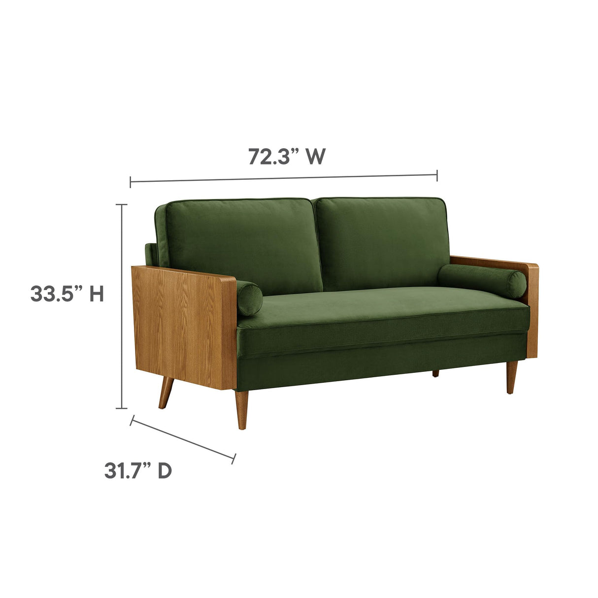 Modway Kellan 72 Inch Velvet Sofa in Walnut Moss Green Modway