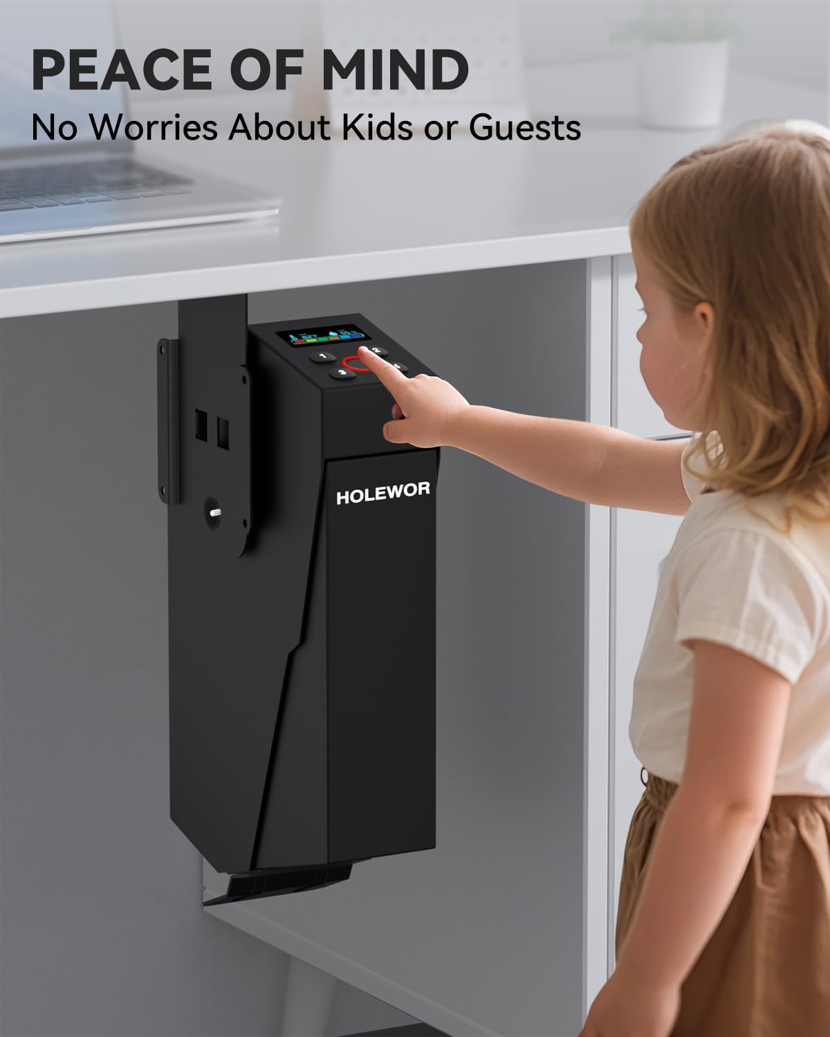 Gun Safe Biometric Pistol Safe Fingerprint Drop Down Mount Handgun Safe Under Table for Desk Bedside Nightstand HOLEWOR