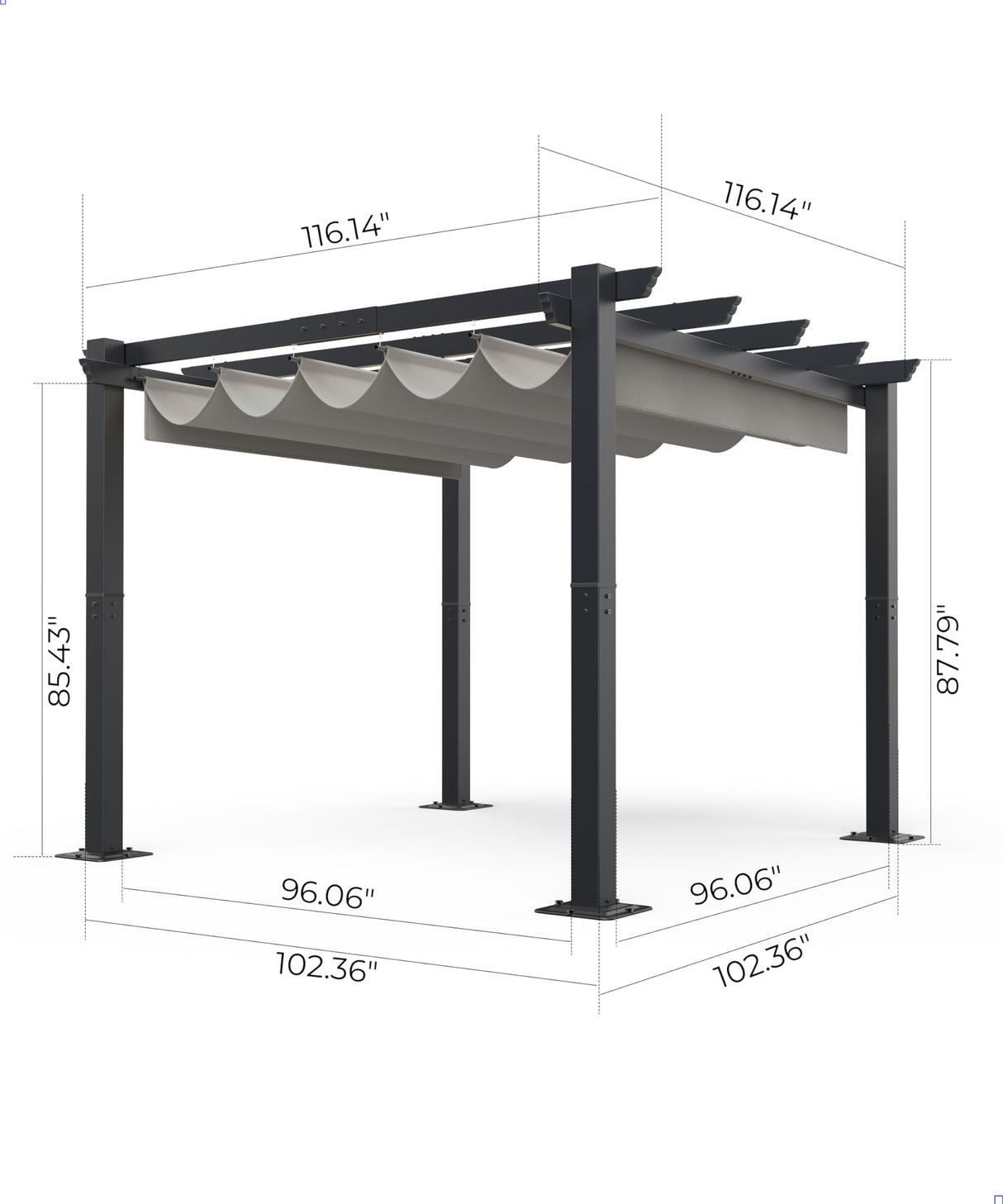 GAOMON 10x10 Ft Outdoor Aluminum Pergola with Upgraded Retractable Canopy, Outdoor Shelter Suitable for Gardens, Backyard, Lawn, Deck - Grey. GAOMON