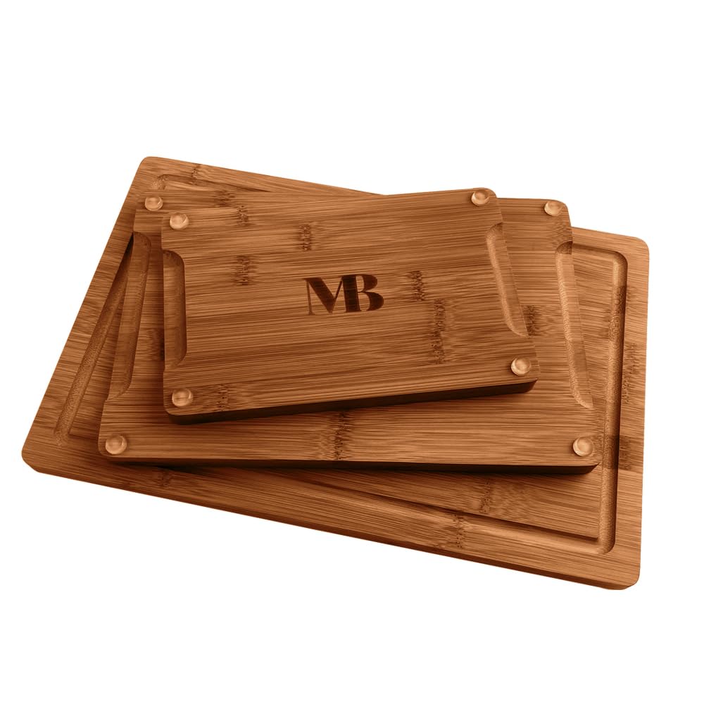 MelBell Bamboo Cutting Board Set Of 3 for Kitchen - Wooden Chopping Boards with Juice Groove - Wood Serving Board for Meat, Vegetables, Cheese MelBell