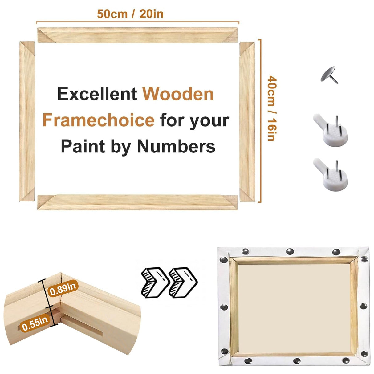 EVNEED 2 Pack DIY Canvas Stretcher Bars 16x20 Inch Canvas Frame - Easy to Assemble,Gallery Wrap Oil Frame Kits Canvas Wood Stretcher Bars for Oil Paintings, Prints, Paint by Numbers & Posters EVNEED