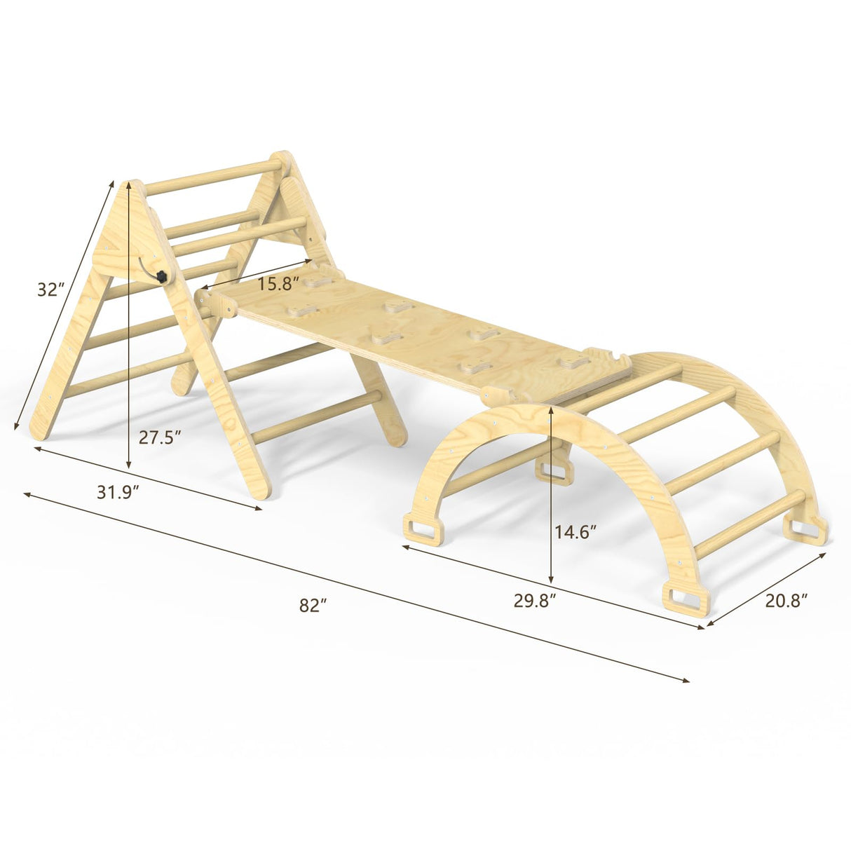 Pelnuies Pikler Triangle Set, 5 in 1 Wooden Montessori Climbing Set with Ramp for Sliding or Climbing, Foldable Toddler Climbing Toys Indoor Playground, Jungle Gyms for Toddlers 1-3, Natural Pelnuies