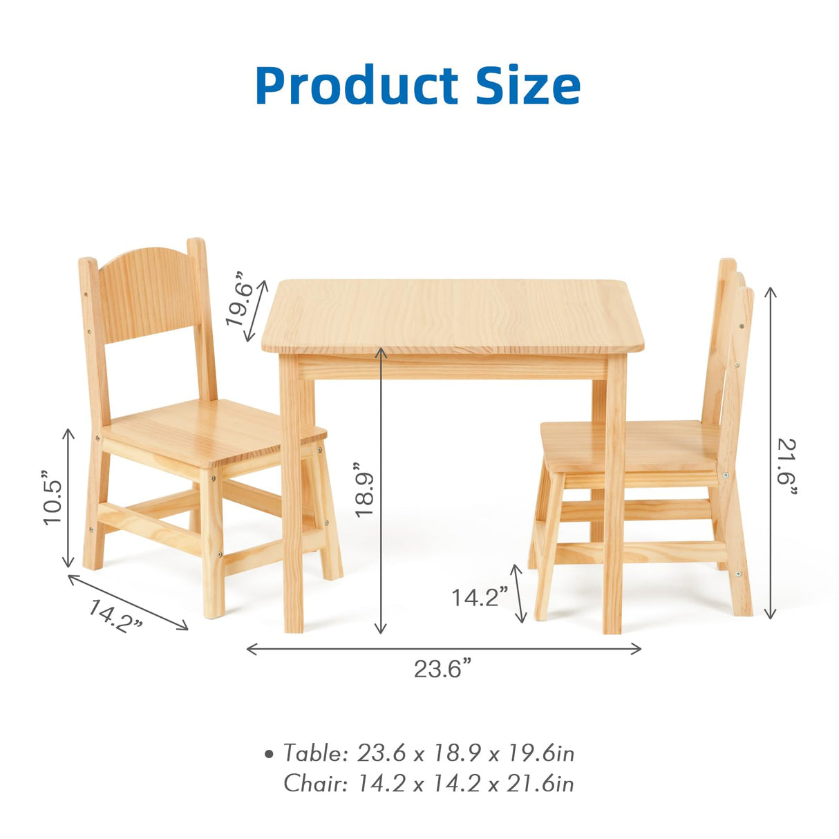 OOOK Solid Wooden Kids Table and Chair Set, Stable and Sturdy, Toddler Table and 2 Chairs Set for Arts, Crafts, Reading, Preschool, Kindergarten, Playroom OOOK