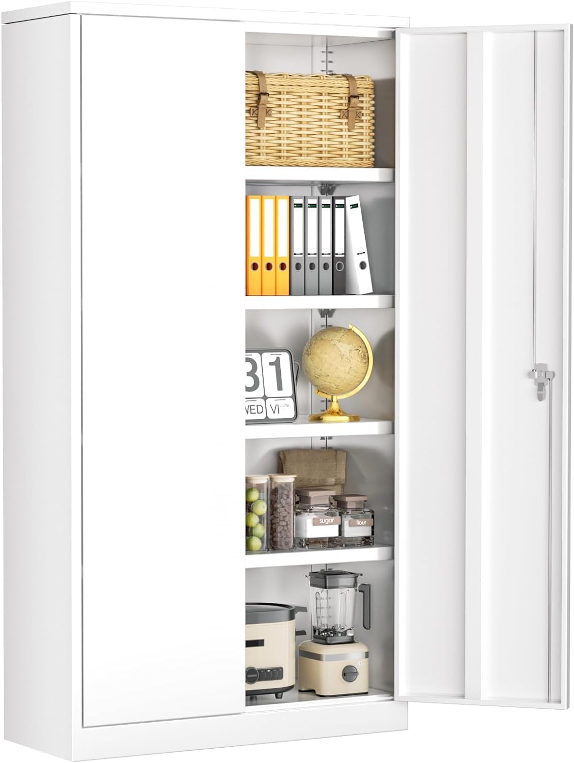 SUNCROWN Metal Storage Cabinets with Lock, Tool Cabinet, 72" Locking Steel Storage, Tall Locker Organizer Garage Cabinets with 2 Doors and 4 Shelves for Home,Office,Warehouse,Garage,School(White) SUNCROWN
