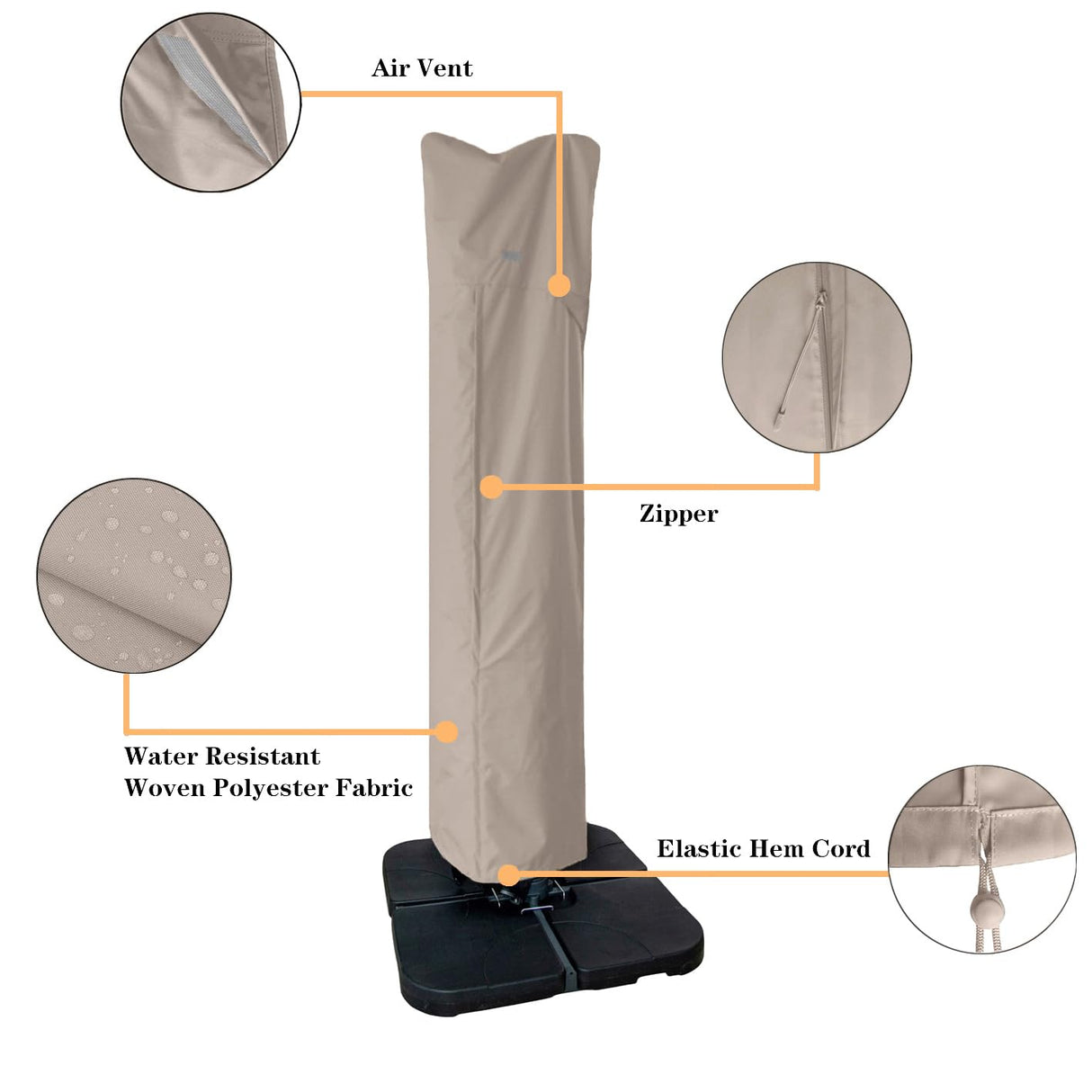 Garden Balsam Patio Umbrella Cover for 9ft to 13ft Offset Umbrella, Water Resistant, Curved Cantilever and Straight Pole Parasol Outdoor Umbrellas Cover with Zipper and Rod Garden Balsam