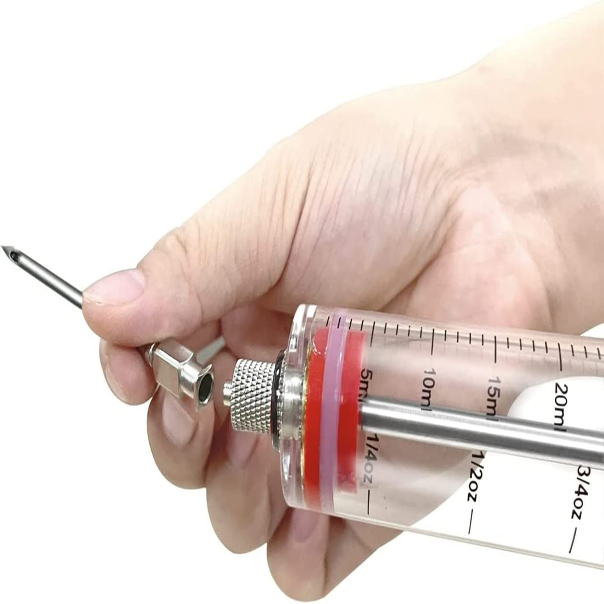 Meat Injector Syringe - 3 Marinade Injector Needles for BBQ Grill, Premium Portable Turkey Injector kit for Smoker,Marinades Injector for Meats With 1oz Large Capacity 1 Brush Easy to Use & Clean Red Kingsmile