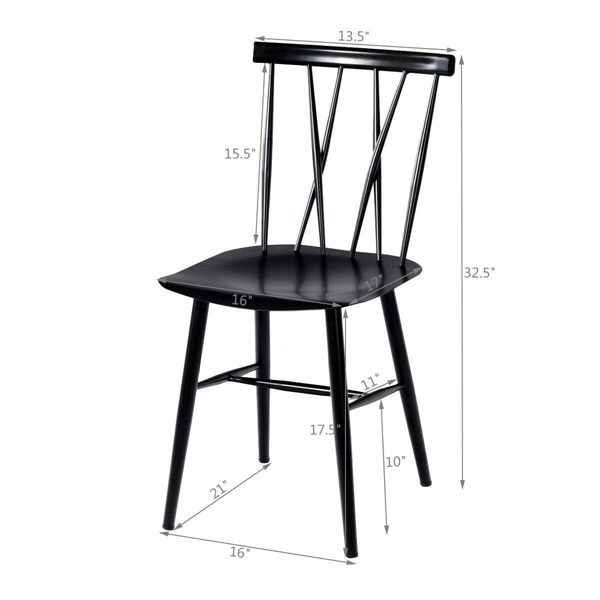 COSTWAY Dining Chair Set of 2, Farmhouse Windsor Chairs Dining Room Chairs with Spindle Back and Sturdy Metal Construction, Kitchen Side Chairs for Living Room Restaurant, Black (Height 17'') COSTWAY