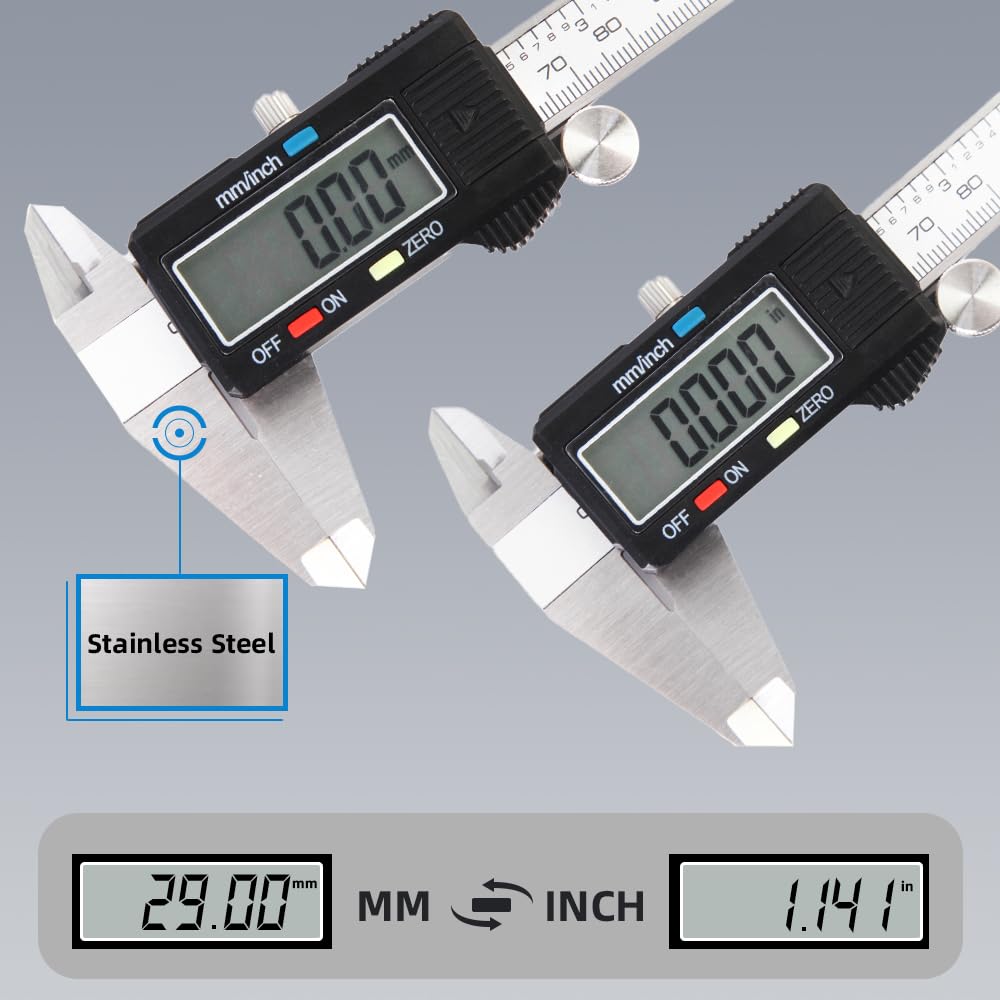 Digital Caliper Measuring Tool, Stainless Steel Vernier Caliper Digital, Micrometer Calipers with Large LCD Screen, Auto-Off Feature, Inch Millimeter Conversion, 6 Inch Caliper Tools for DIY/Household Aurdeayi