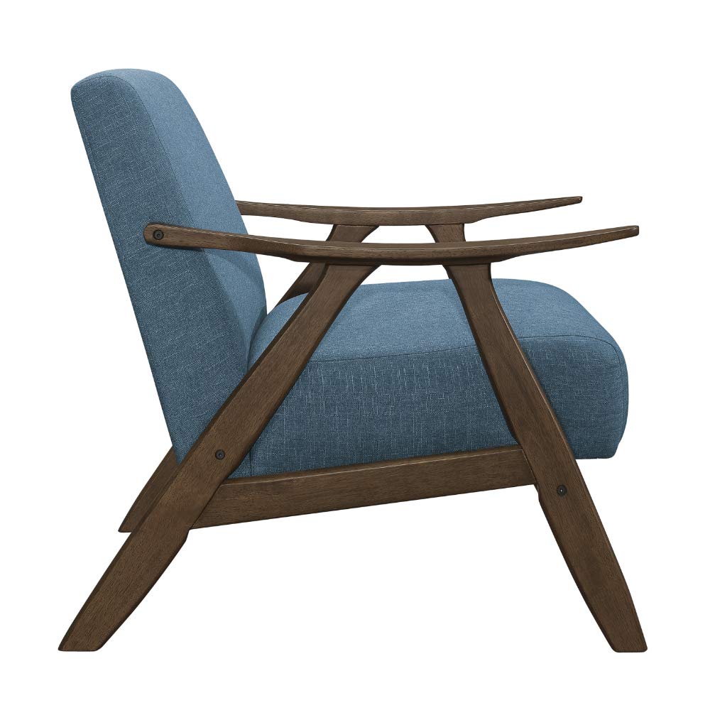 Lexicon Mid Century Modern Accent Chair with Solid Wood Frame in Walnut Finish, Upholstered Living Room Lounge Arm Chair, Thick and Comfy Innerspring Seat Cushion, Linen-Look Fabric, Blue Lexicon