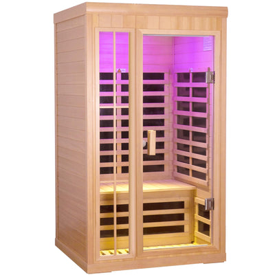 KOOZONEGM 1 to 2 Person Infrared Sauna,Hemlock Wood Low EMF FAR Dry Sauna Indoor Saunas for The Home Remote Control, with Colored Lights 1350W,Room:75.59 * 35.82 * 40Inch