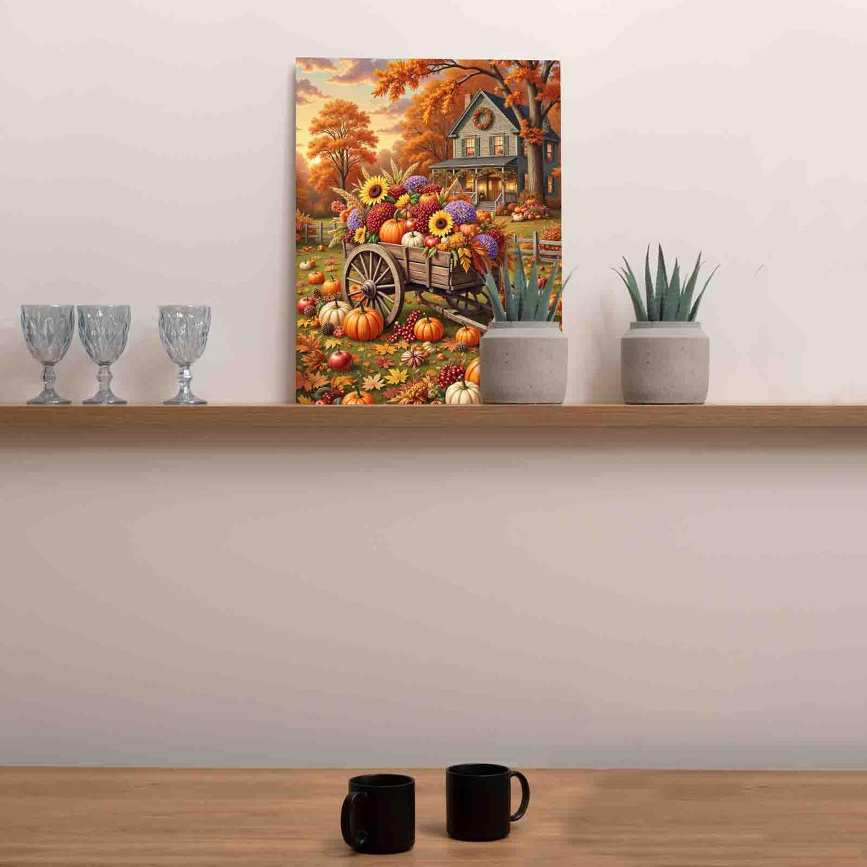 Farmhouse Autumn Paint by Numbers Adults Fall Harvest Painting Kits Thanksgiving Painting Kits Art for Adults Students Beginner Home Bedroom Wall Decor 16x20 in(Without Frame) Walarky