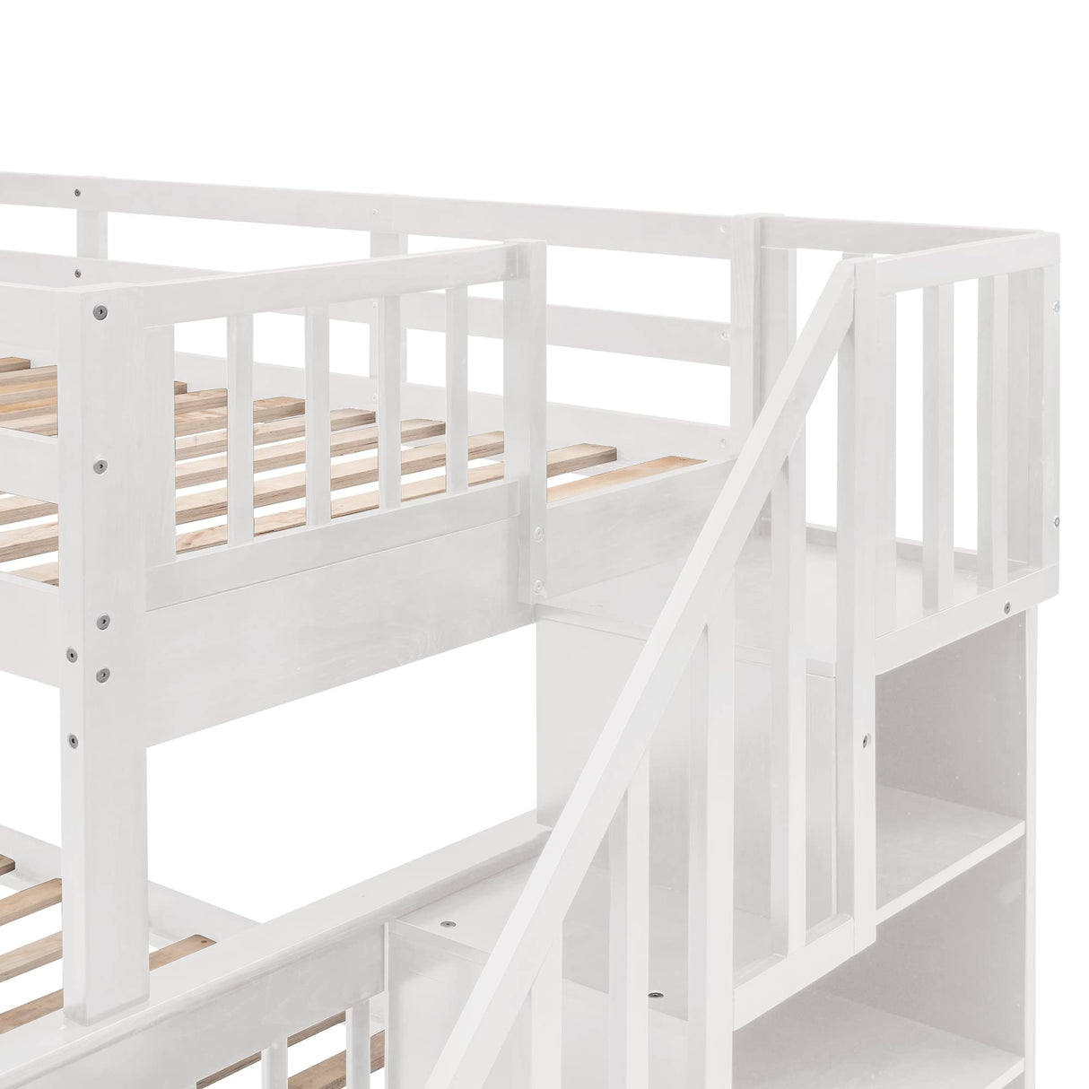 Harper & Bright Designs Twin Over Full Bunk Bed with Stairs and Storage in White Harper & Bright Designs
