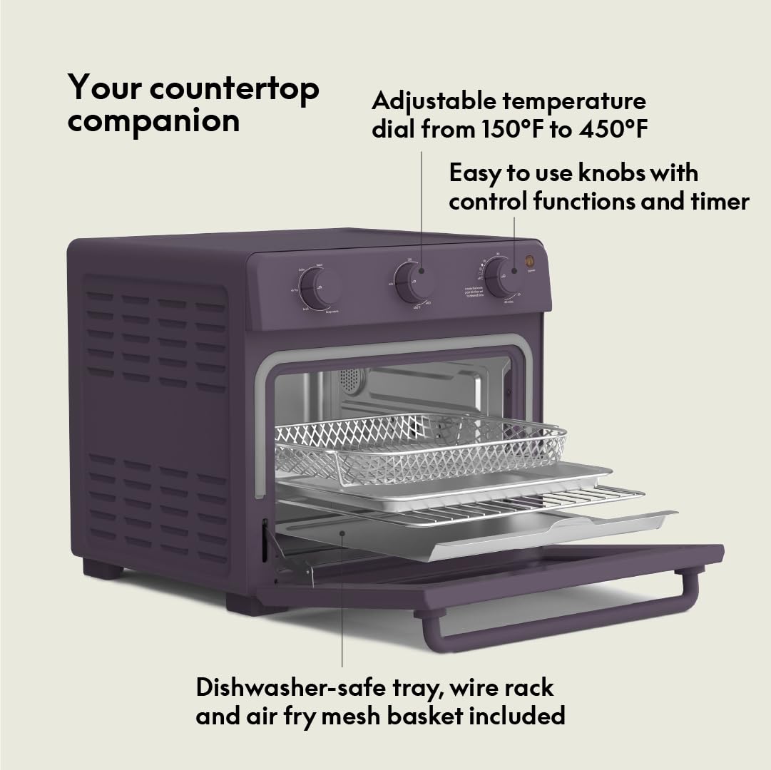 bella Air Fry Toaster Oven, 7 Preset Cooking Options, Dishwasher-Safe EverGood Coated Trays Included, 60-Minute Auto Shutoff w Audible Timer, Power Indicator Light, 1700 Watt, Plum BELLA