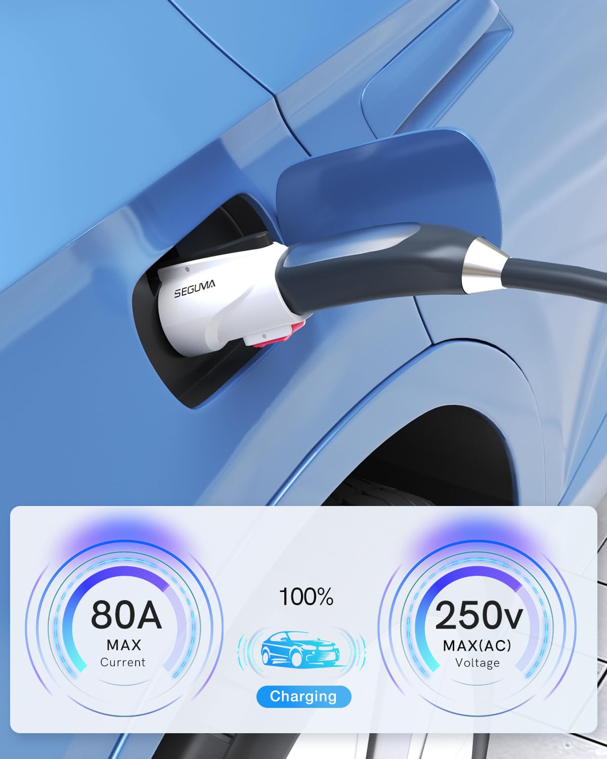 NACS to J1772 Adapter, Max 80Amp 250V J1772 EV Charging Adapter to Tesla Charger, Compatible with Tesla High Power Wall Connector, Home Mobile Chargers, Destination Charger, Suits for SAE J1772 EVs SEGUMA