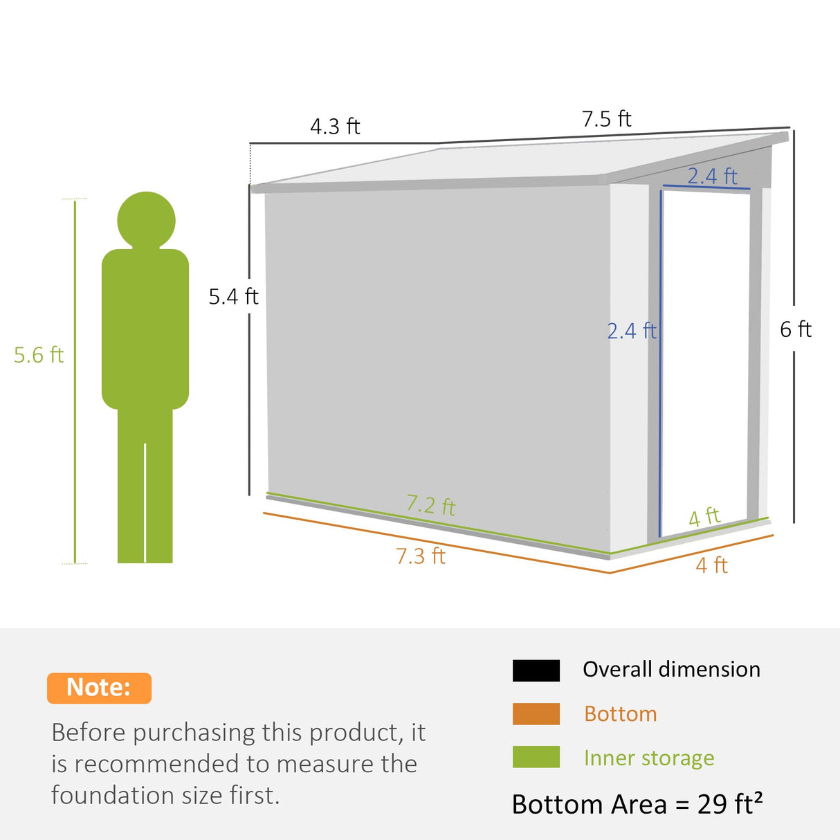 Outsunny 4' x 7.7' Metal Outdoor Storage Shed, Lean to Storage Shed, Garden Tool Storage House with Lockable Door and 2 Air Vents for Backyard, Patio, Lawn, Light Gray Outsunny