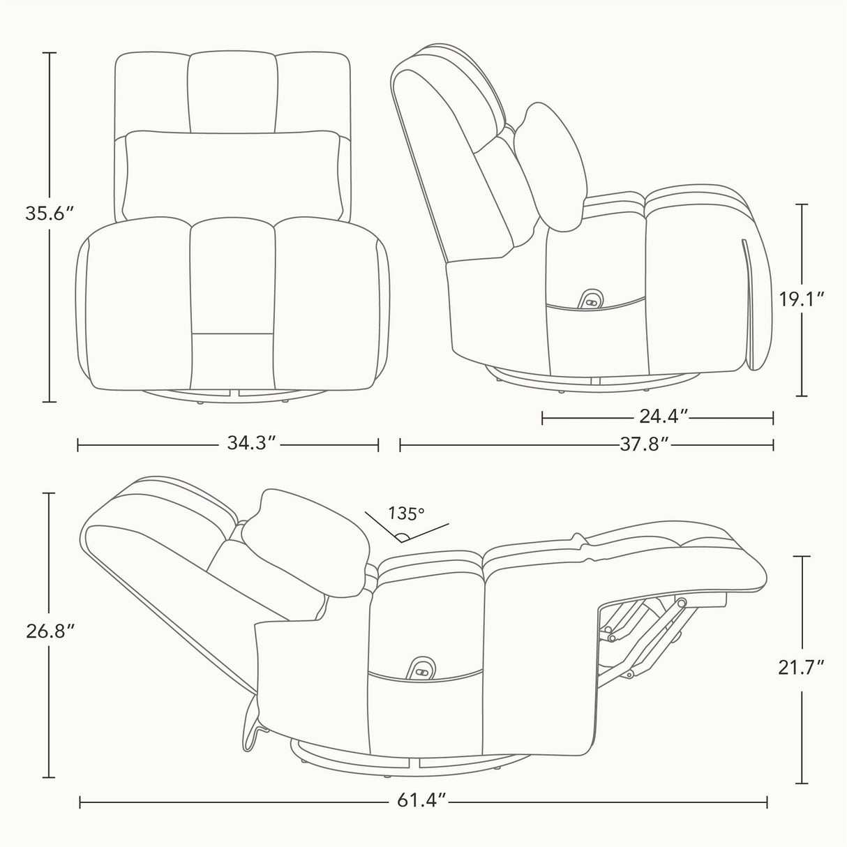 Watson & Whitely Oversized Power Recliner Chair for Adults, Swivel Rocker Recliner Chair with Lumbar Support, Ultra-Comfy Glider Recliner for Living Room Theater Seating Single Sofa, Grey Watson & Whitely