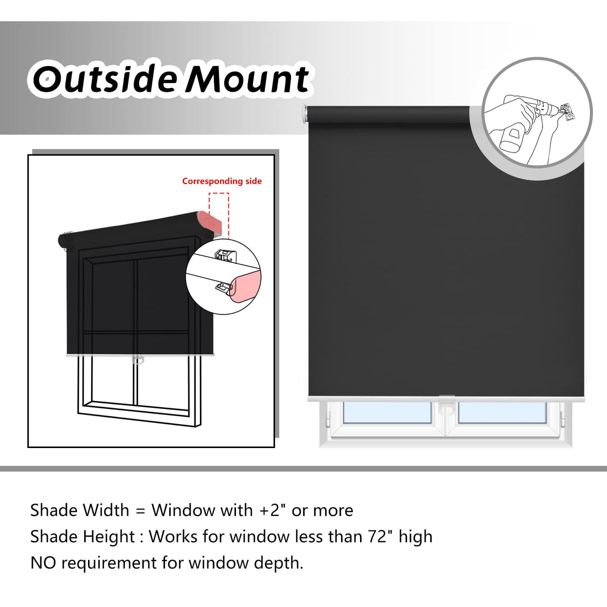 AOSKY Roller Window Shades Blackout Blinds for Windows Cordless Bedroom Shade Room Darkening Shades Door Blinds with Thermal Insulated Easy to Install for Home Office Bathroom W32xL72 Black AOSKY