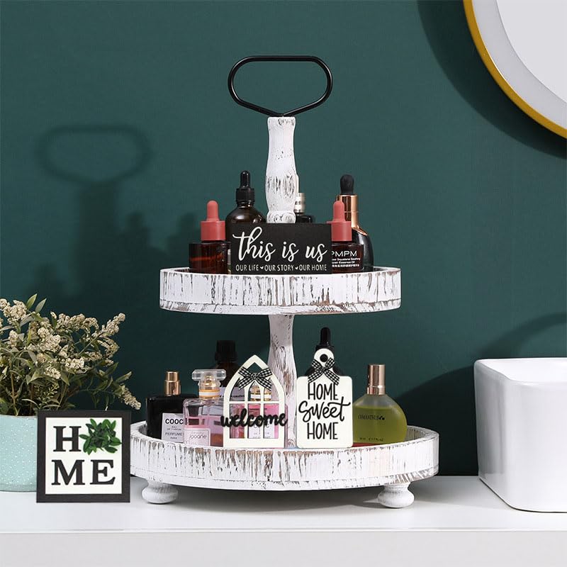 NJXJKGY 11PCS Farmhouse Tiered Tray Decor Set-Rustic Wooden Mini Signs and Decorations for Home and Kitchen Display (Tiered Tray Not Included) NJXJKGY