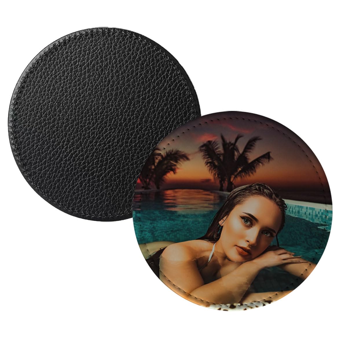 10 Pcs Leather Sublimation Coasters Blanks Bulk with Sewn Edge, 4x4 Inch Thin Sublimation Blank Cup Mat Heat Transfer Press DIY Crafts (Round (10 pcs 4x4 Inch)) Joiit