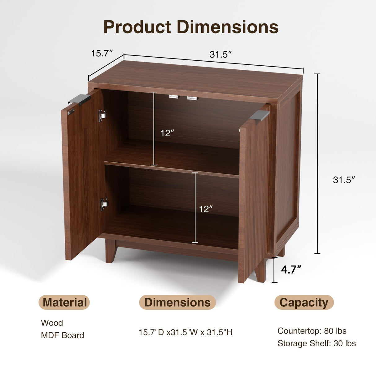 Fluted Cabinet with Storage, 2 Doors Sideboard Buffet, Mid Century Modern Accent Cabinet with Adjustable Shelves, Multifunctional Console Table with Storage for Living Room, Kitchen, Entryway FiveWillowise