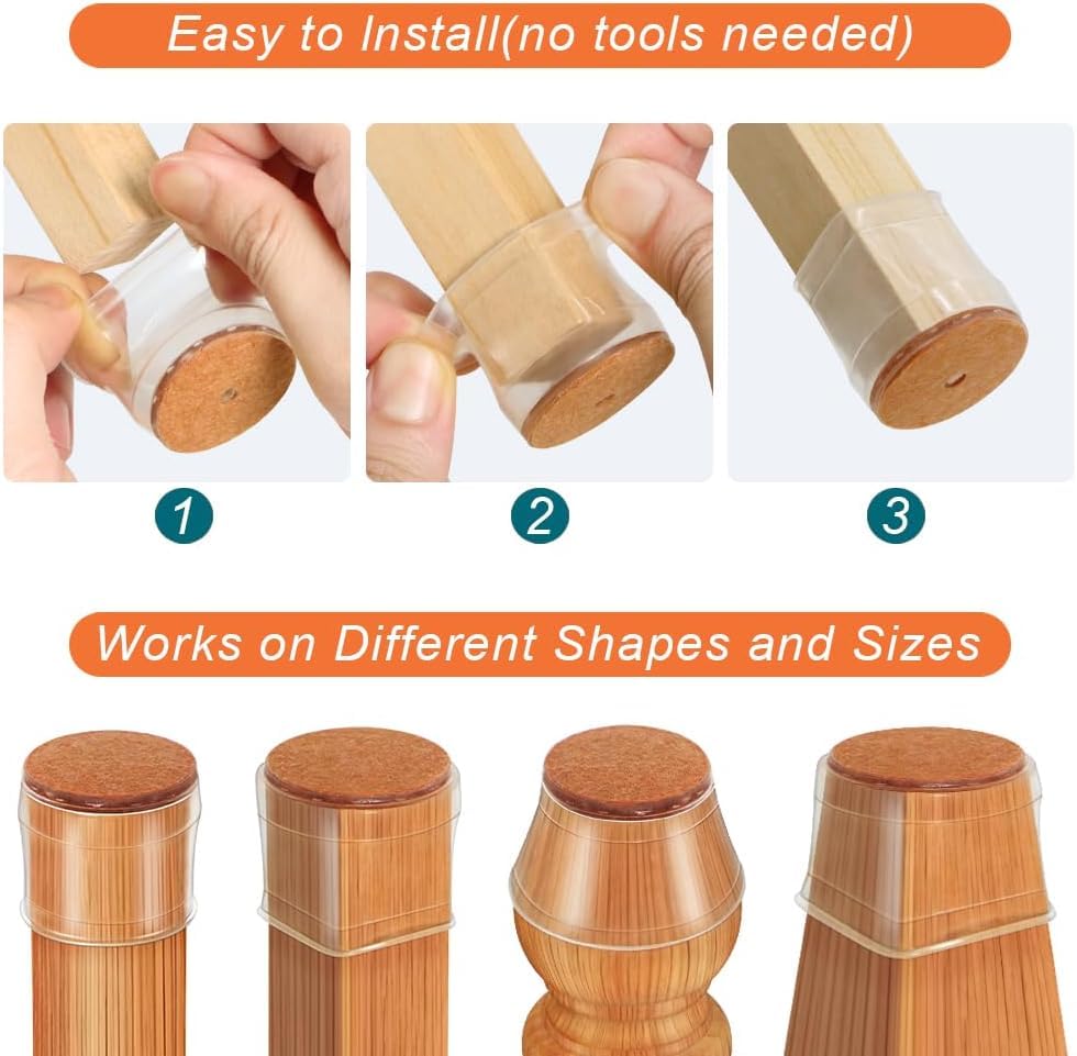 Ansible 24 Pcs Chair Leg Floor Protectors, Silicone Felt Furniture Leg Pads Caps Covers for Hardwood Floors (fit:1.3''-2'') Ansible