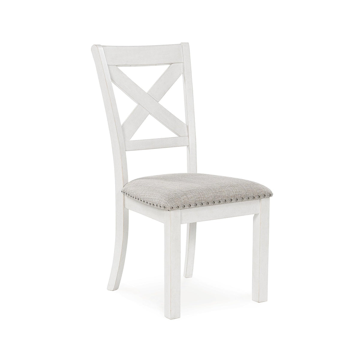 Signature Design by Ashley Robbinsdale Casual Upholstered Solid Wood Dining Chair with Nailhead Trim, Set of 2, White & Light Gray Signature Design by Ashley